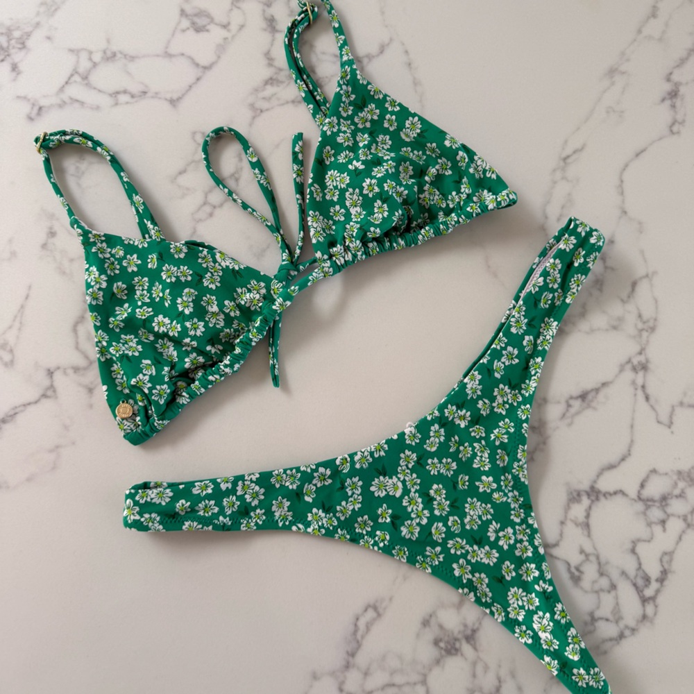 Rhythm Floral Slide Tri Top & Isla High Leg Thong Bottoms - Evergreen - Size S/M